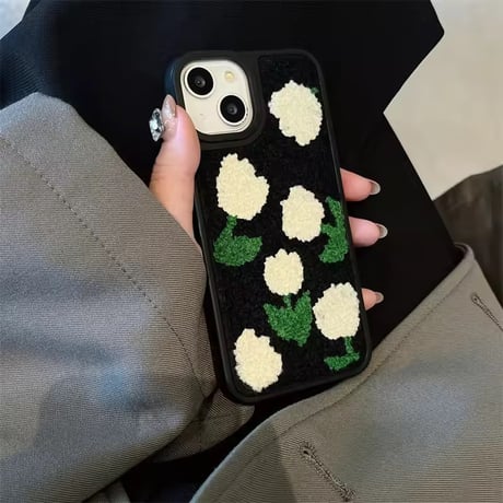 S74947 もこもこホワイトフラワー iPhoneケース