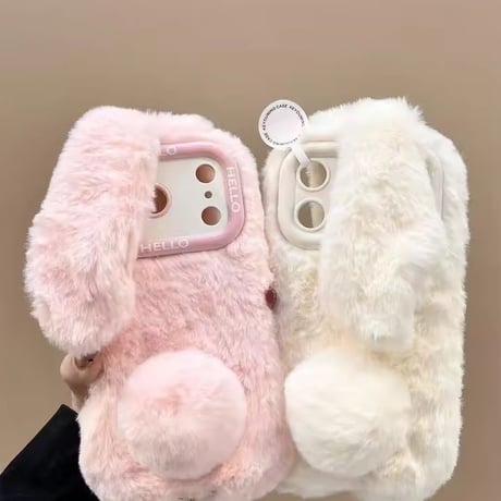 K23075 もこもこうさみみファーiPhoneケース