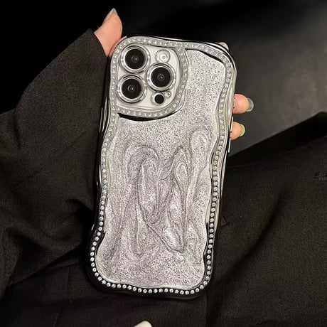 S74448 ラグジュアリーシルバーグリッター iPhoneケース