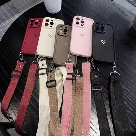 K23085 ミニハートワンポイントストラップ付きiPhoneケース