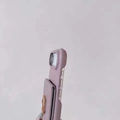 K22961 ねこモチーフ ミラー＆カードポケット付き iPhoneケース（ストラップ付き）