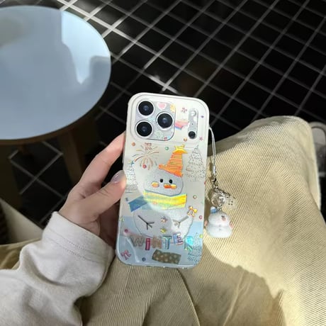 S75151 キラきゅんスノーマン iPhoneケース（チャーム付き）