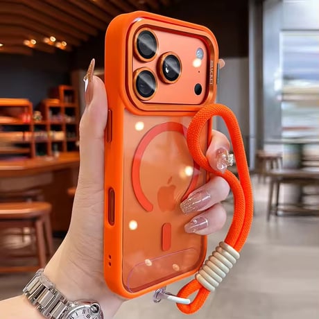 K23022 カラーフレームストラップMagSafeクリアiPhoneケース