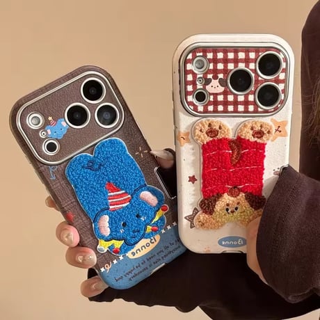 S75152 ふわもこアニマル刺繍 iPhoneケース