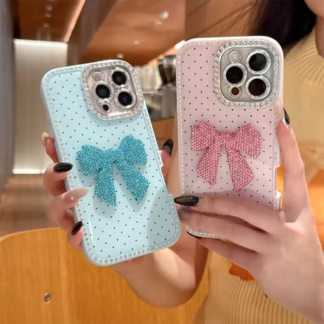 S74981 グリッターリボンドットiPhoneケース