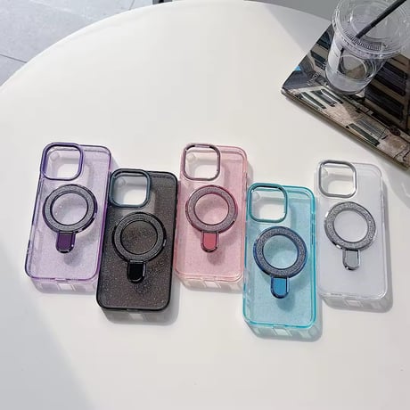 K22806 MagSafe対応 グリッタースタンドiPhoneケース