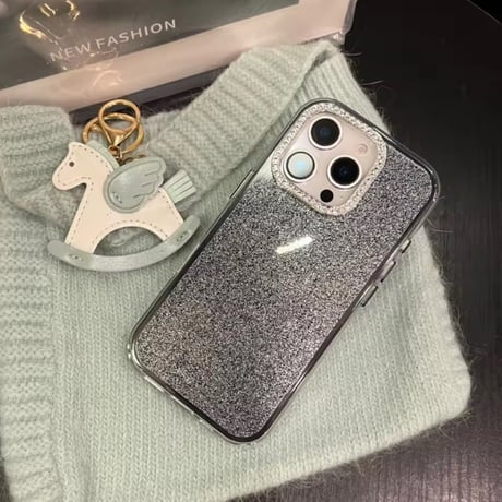 S74641 キラキラカメラフレームカラフルグリッターiPhoneケース