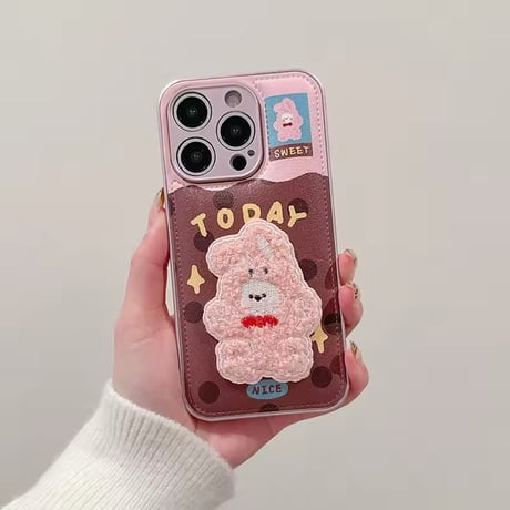 S74466 もこもこアニマル刺繍iPhoneケース