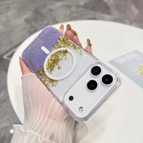 L62475 きらめきグリッターウェーブ MagSafe対応 iPhoneケース