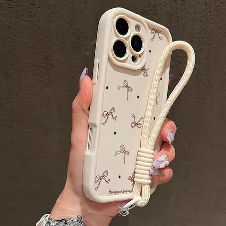 K22953 プチリボンドット iPhoneケース（ストラップ付き）