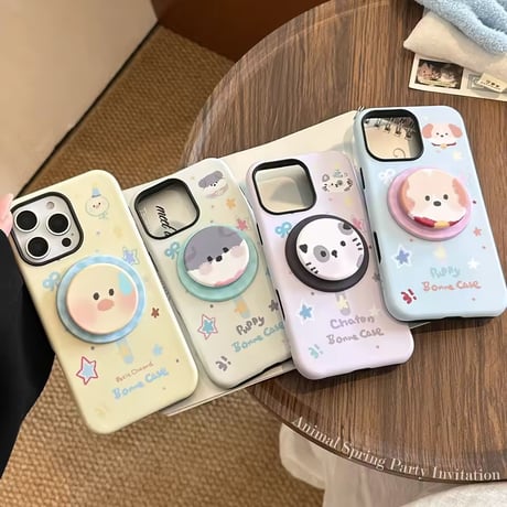 K22919 アニマルフェイス グリップ付きiPhoneケース