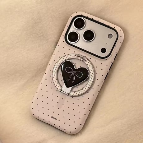 K23054 ドット柄ハートリボンスタンドiPhoneケース