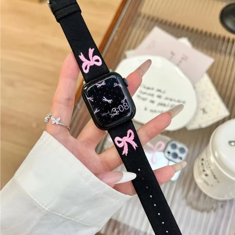 N00151 リボン刺繍デニム Apple Watchバンド