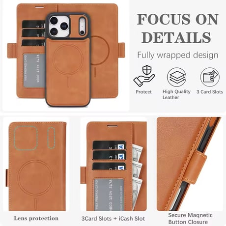 K22984 MagSafe対応 着脱式レザー手帳型 iPhoneケース