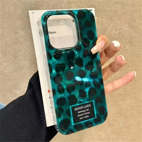 S75222 グリーンレオパード メッセージiPhoneケース
