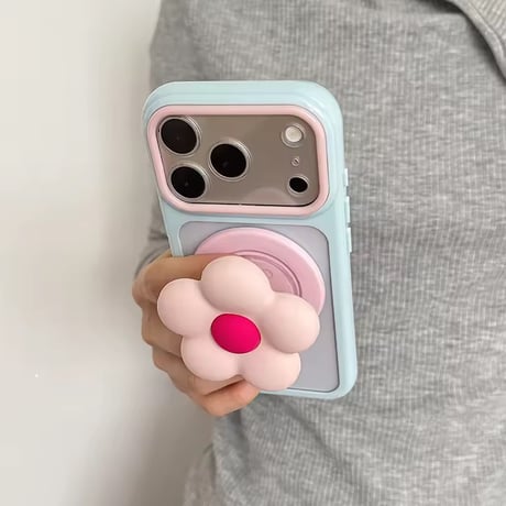 K23192 フラワーMagSafeグリップ付き クリアiPhoneケース