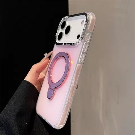 K22916 リング付き グリッターライン iPhoneケース（MagSafe対応）