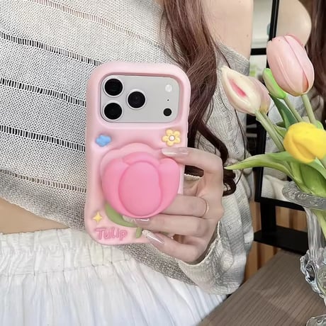 S75474 ぷっくりチューリップグリップiPhoneケース