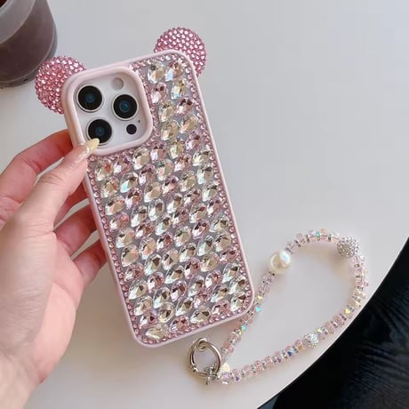 【即納商品】K22958 ビジューベア ストラップ付き iPhoneケース