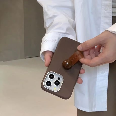 K22573 ハンドストラップ付き シンプルレザー風 iPhoneケース