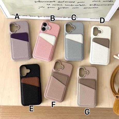 K22731 バイカラーポケット付きレザーiPhoneケース