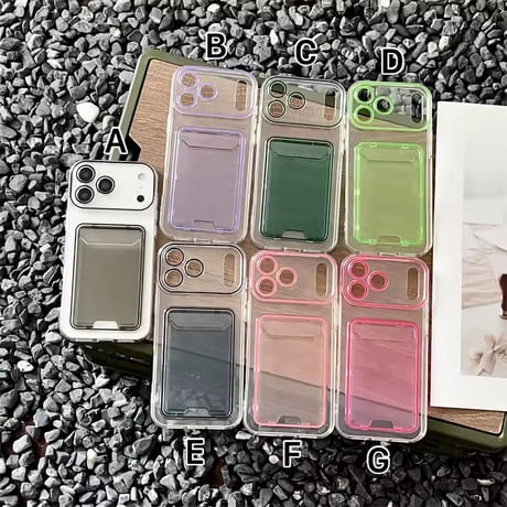 K22927 カラーフレーム付きカード収納クリアiPhoneケース