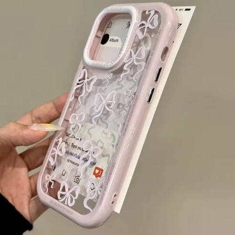 L62285 リボン柄クリアiPhoneケース