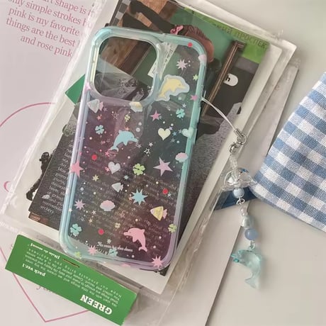 S74812 ストラップ付きパステルドルフィンiPhoneケース