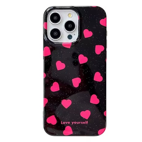 S74910 Love Heart Black iPhoneケース