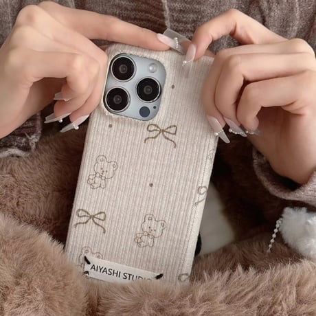 S74227 テディリボンのふんわりニット調 iPhoneケース