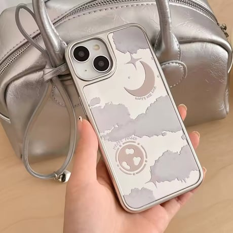 S74171 ムーン＆クラウド シルバーフレーム iPhoneケース