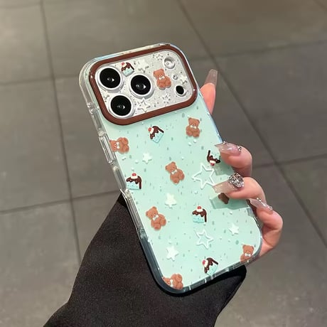 S75554 ミントベアとスターのきらめきiPhoneケース