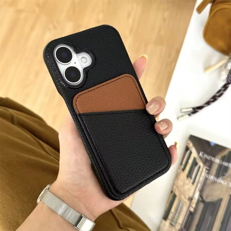 K22731 バイカラーポケット付きレザーiPhoneケース