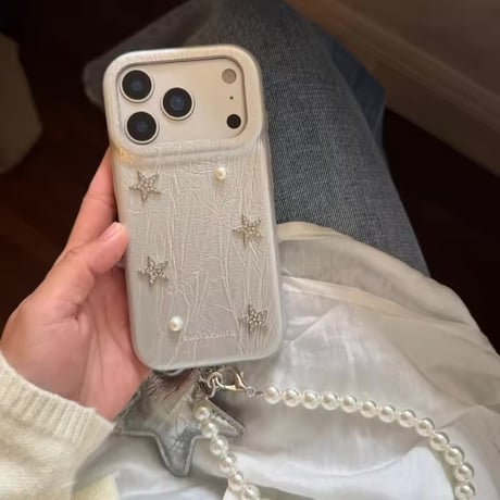 K23026 スター装飾 パールチャーム付きiPhoneケース