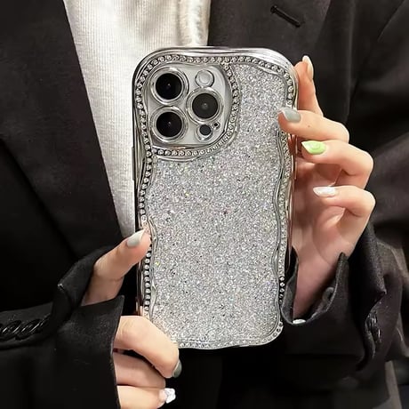 S74448 ラグジュアリーシルバーグリッター iPhoneケース