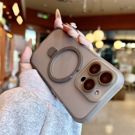 K22739 MagSafe対応くすみカラースタンドリングiPhoneケース