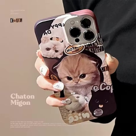 S75113 もふねこステッカー風 iPhoneケース