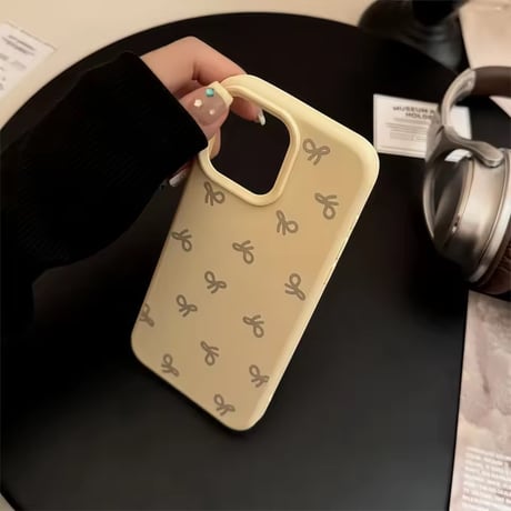 S75368 くすみリボン総柄 iPhoneケース