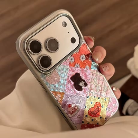 S75440 パッチワークハートベアiPhoneケース