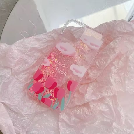 S74490 GoodluckチューリップグリッターiPhoneケース