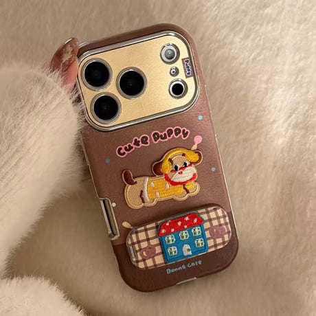 K23051 キャラクター刺繍風スタンド付きiPhoneケース