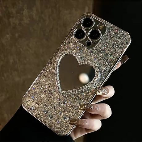 K22859 ミラーハートグリッターiPhoneケース