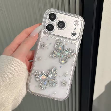 L62436 ビジューバタフライクリアiPhoneケース