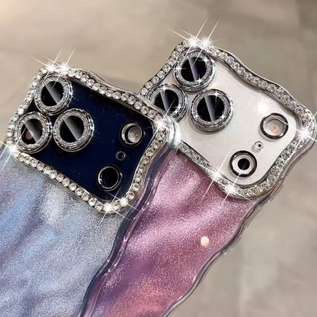 S75254 ビジューカメラフレームオーロラグロウiPhoneケース
