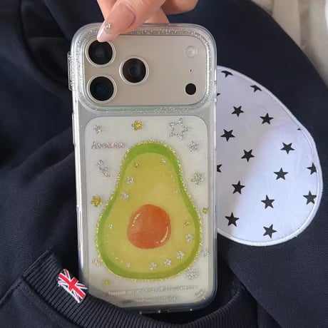 L62430 アボカド＆りんごキラキラクリアiPhoneケース