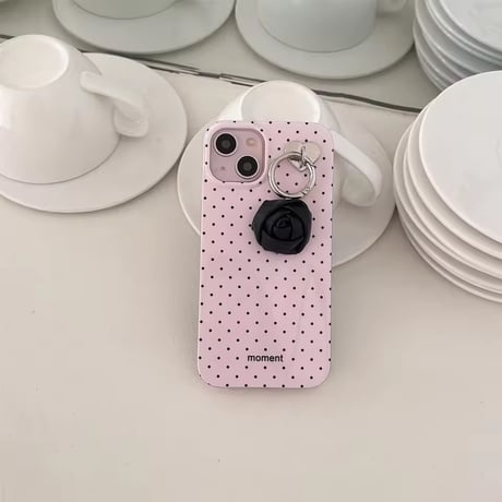 S74980 ローズチャーム付きドットiPhoneケース