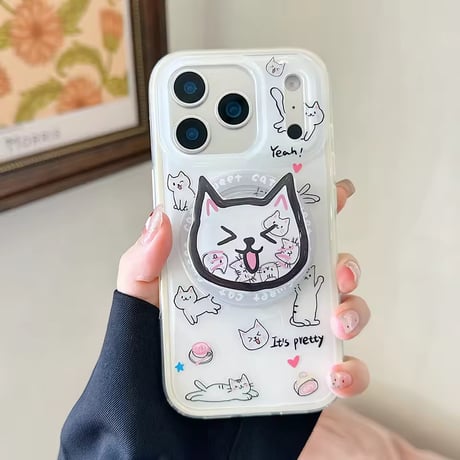 K23099 ねこフェイスMagSafeグリップiPhoneケース