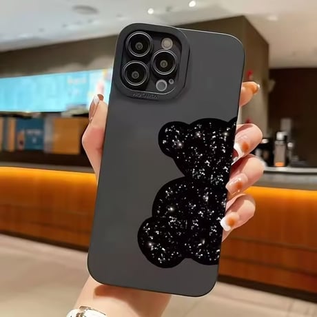 【即納商品】S74550 ブラックグリッターくまiPhoneケース