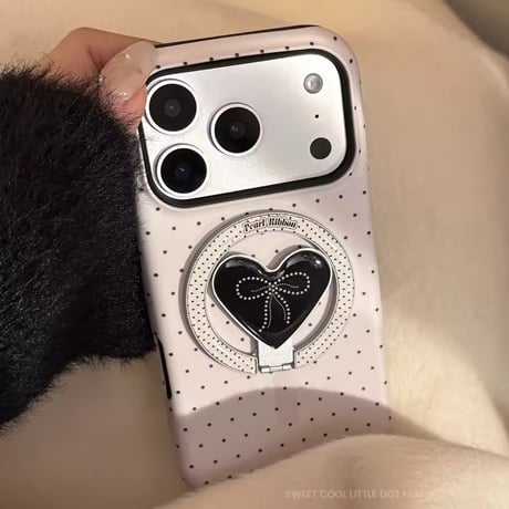 K23054 ドット柄ハートリボンスタンドiPhoneケース