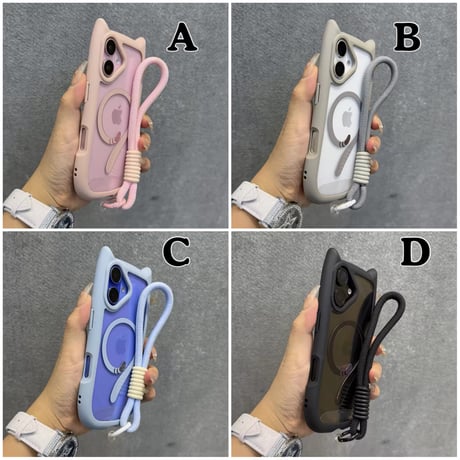 K66221 Cat Ears Strap iPhone Case（猫耳ストラップ付きクリアケース）